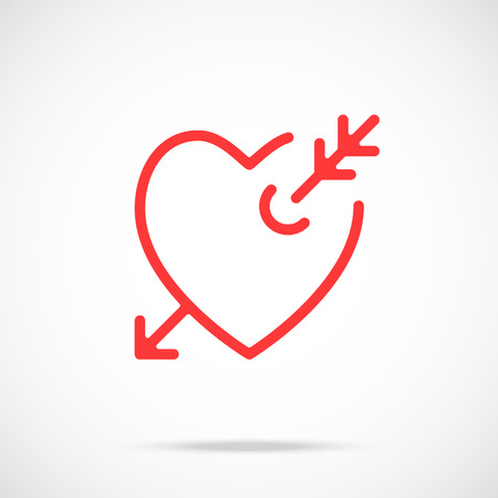 Vector arrow of love icon. Red heart pierced by an arrow. Love concept. Line iconのイラスト素材