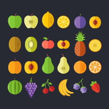 Fruits icons. Flat design. Vector icons setのイラスト素材