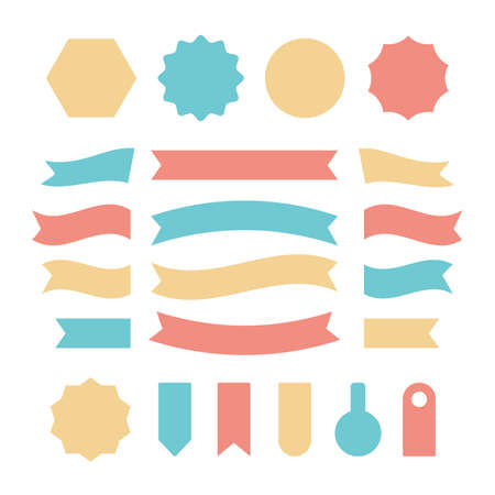 Ribbons set. Badges, paper banners, ribbons collection. Retro flat design concepts. Decorative vintage graphic elements. Vector illustrationのイラスト素材