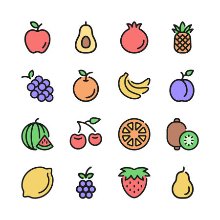 Fruit icons. Vector flat line icons setのイラスト素材