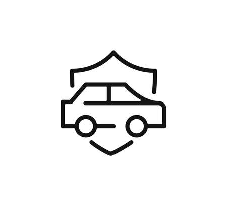 Car insurance icon. Car and shield. Vector line iconのイラスト素材