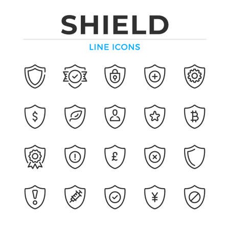 Shield line icons set. Modern outline elements, graphic design concepts, simple symbols collection. Vector line iconsのイラスト素材