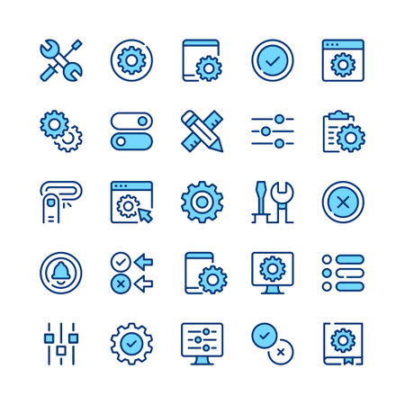 Settings line icons. Blue color. Vector line icons setのイラスト素材