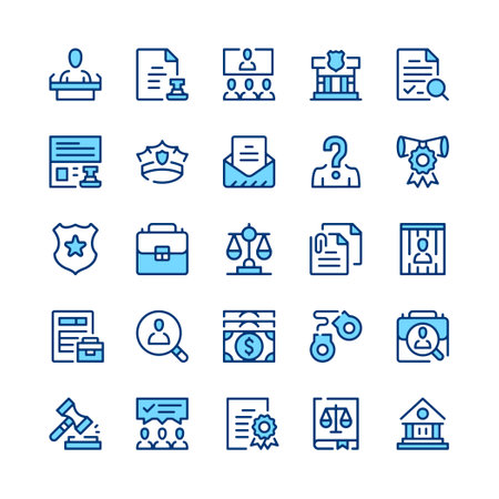 Legal system line icons. Blue color. Vector line icons setのイラスト素材