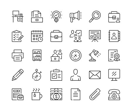 Office icons. Vector line icons set. Business, work concepts. Black outline stroke symbolsのイラスト素材