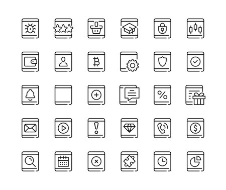 Tablet icons. Vector line icons set. Mobile technology concepts. Black outline stroke symbolsのイラスト素材