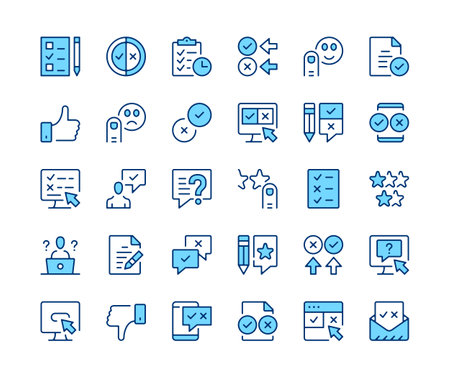 Survey icons set. Vector line icons. Blue color outline stroke symbols. Modern conceptsのイラスト素材
