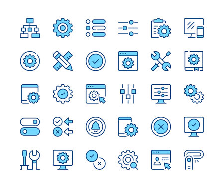 Settings. Vector line icons set. Black outline stroke symbolsのイラスト素材