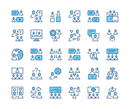 Teamwork. Vector line icons set. Business team, office, team management, working people concepts. Black outline stroke symbolsのイラスト素材