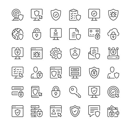 Internet security icons set. Vector line icons. Black outline stroke symbolsのイラスト素材