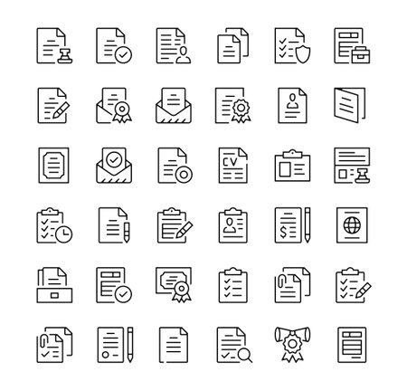 Legal documents icons set. Vector line icons. Black outline stroke symbolsのイラスト素材