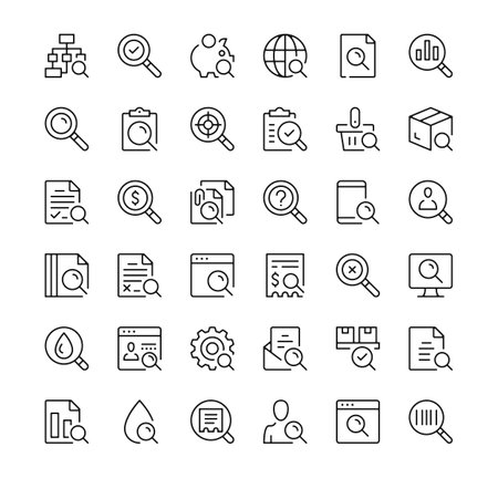 Search icons set. Vector line icons. Black outline stroke symbolsのイラスト素材