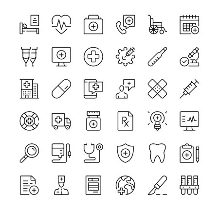 Healthcare icons set. Vector line icons. Black outline stroke symbolsのイラスト素材