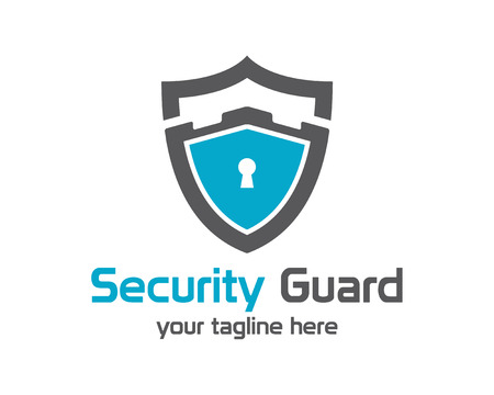 Security guard logo design vector. Security protection shield symbol . Secure shield icon vector. Privacy lock icon .のイラスト素材
