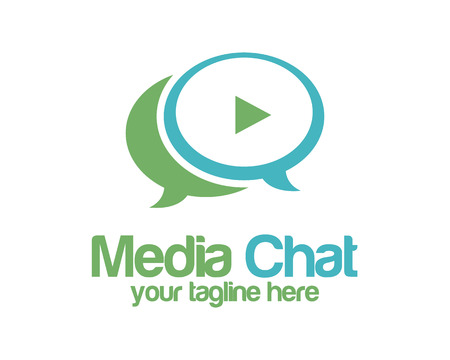 Media chat logo design vector template. Speech bubble symbol vector . Media play logo design vector. Simple clean design chat logo vector.のイラスト素材