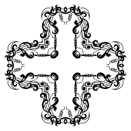 Abstract cross symbol Ornament . Geometric cross kaleidoscope element vector. Cross tattoo ornament.black and white cross symbol.のイラスト素材