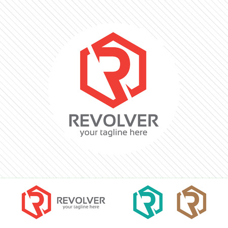 Letter R logo design vector . Simple flat color concept of letter R logo with hexagonal shape .のイラスト素材