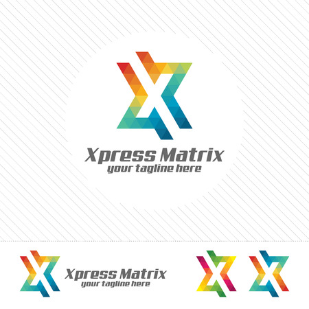 Colorful letter X logo design vector for technology. Digital logo pixel concept with shades gradient color.のイラスト素材
