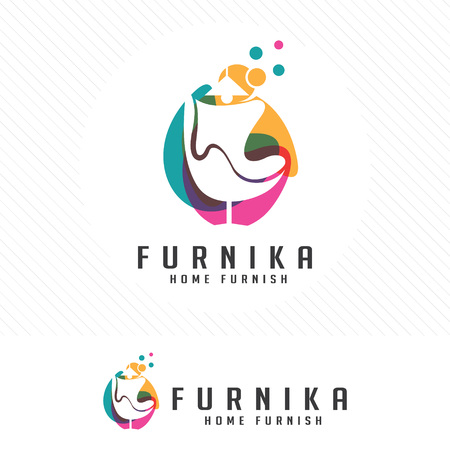 Colorful furniture. Symbol and icon of chairs, sofas, tables, and home furnishings.のイラスト素材