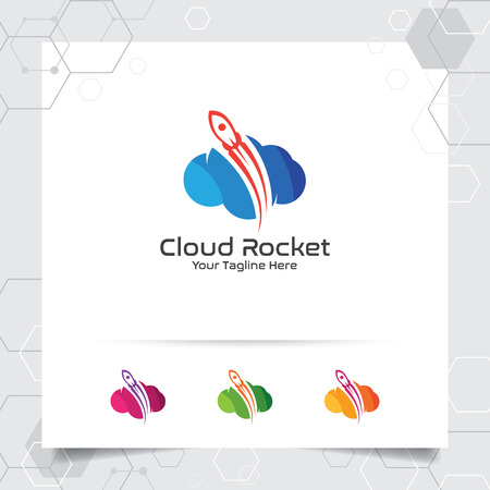 Cloud rocket logo design with concept of colorful cloud vector illustration for hosting provider, server rack, and sharing storage.のイラスト素材