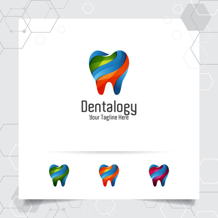 Dental logo dentist vector design with concept of modern colorful tooth icon . Dental care for hospital, doctor, clinic, and health.のイラスト素材