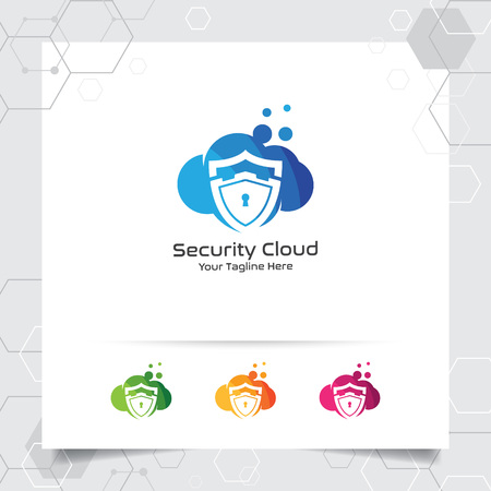 Security cloud logo design vector with concept of protection shield and cloud icon illustration for internet data privacy lockのイラスト素材