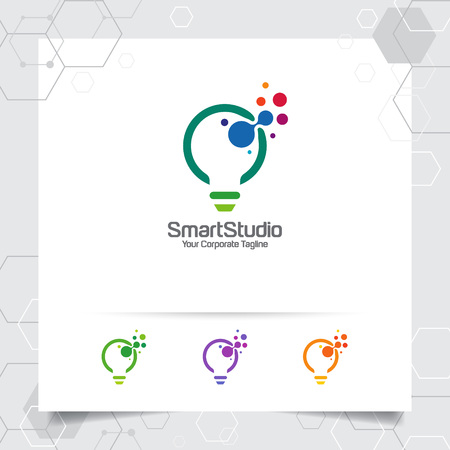 Bulb logo idea design concept of digital colorful symbol and icon lamp vector. Smart idea logo used for studio, professional and agency.のイラスト素材