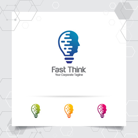 Brain logo bulb design concept of head vector and lamp icon. Smart idea logo used for studio and professional.のイラスト素材