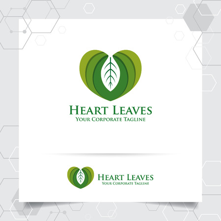 Agriculture logo design with concept of leaves icon and heart love vector. Green nature logo used for agricultural systems, farmer, and plantation products.のイラスト素材