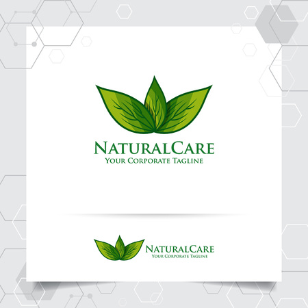 Agriculture logo design with concept of green leaves vector and nature icon. Green nature logo used for agricultural systems, farmer, and plantation products.のイラスト素材