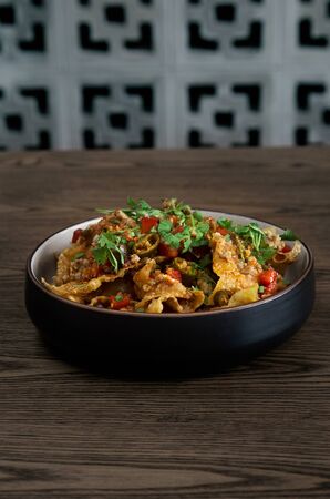 Thai Fusion Spicy Nacho it's easy dinner or a midnight snackの写真素材