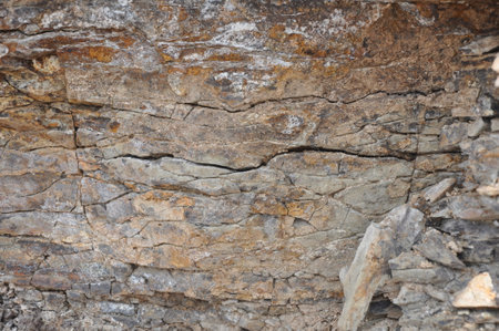 closeup of a stone wall in a quarry in the south of italyの写真素材