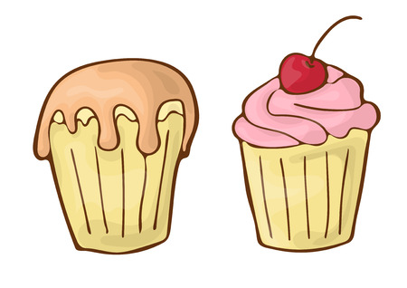 Classic dessert drawing. Isolated muffin on white background.のイラスト素材
