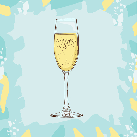 Bar coctail classic in hand drawn style. Isolated. Hand drawn glass with bubbly champagne, cheers, celebration toastのイラスト素材