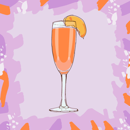 Bellini cocktail illustration. Alcoholic cocktails hand drawn vector illustration.のイラスト素材