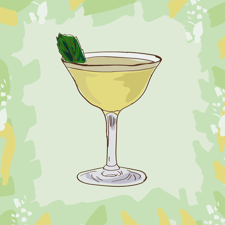 Basil gimlet alcoholic cocktail vector illustration recipe isolatedのイラスト素材