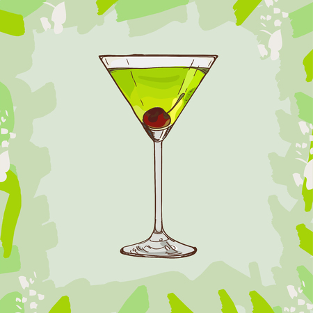 Japanese Slipper Contemporary Classics bar alcoholic drink. Vector hand drawn menu design image collection. Sketch isolated illustration of cocktail.のイラスト素材