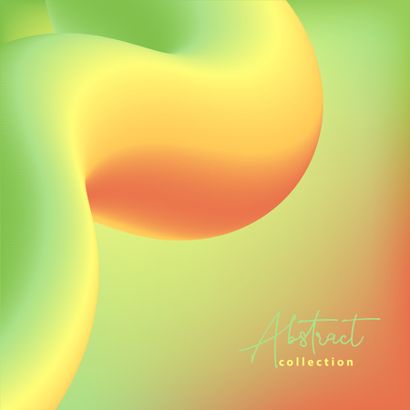 Abstract summer, spring green, yellow and orange vector trendy background with fluid gradient 3d shapes, liquid colors. Isolated design elements. For covers, card, poster or presentationのイラスト素材