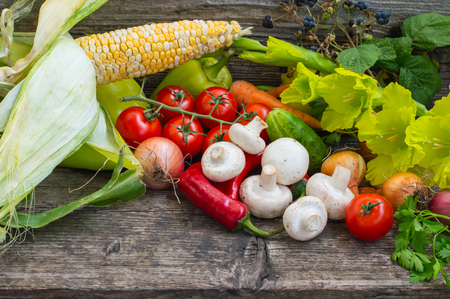 Vegetable set on a wooden backgroundの写真素材