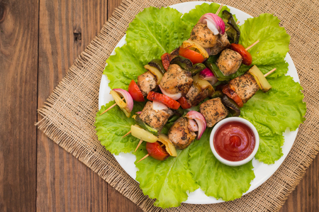 Skewers of chicken and vegetablesの写真素材