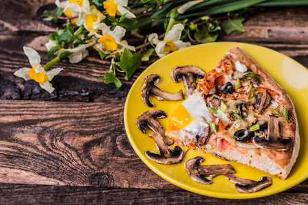 Vegetarian pizza. Old background. Top view Close-upの写真素材