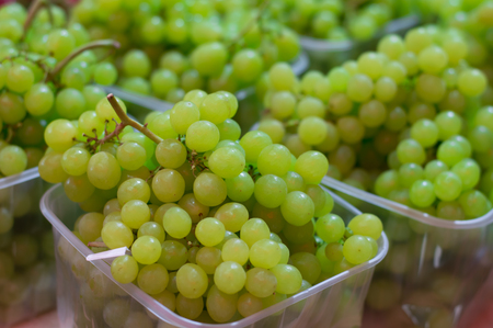White wine grapes in a market. Top view. Close-upの写真素材