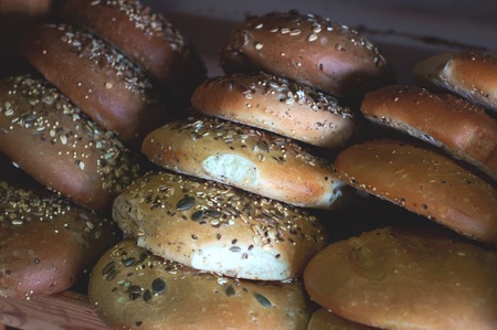Bakery products on the market. Close-up. Top view