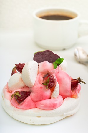 Strawberry cake. White background. Top view Close-upの写真素材