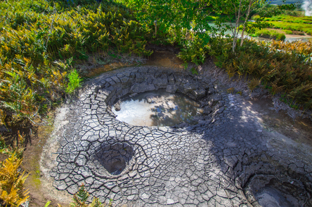 Acid lake in Uzons volcano caldera. Kamchatka, Russia.