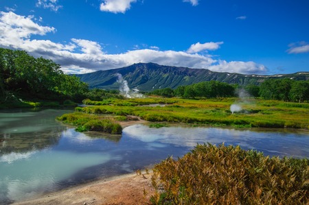 Acid lake in Uzons volcano caldera. Kamchatka, Russia.の写真素材