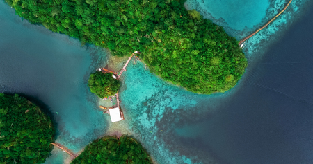 Aerial view of Sugba lagoon. Beautiful landscape with blue sea lagoon, National Park, Siargao Island, Philippines.の写真素材
