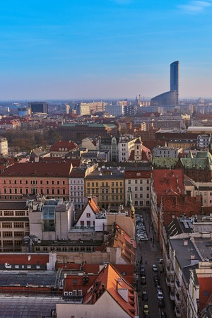 Wroclaw, Poland. Aerial view of Sky Tower and other buildings