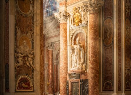 VATICAN - November 11, 2018: Inside the St. Peters Basilica, Rome, Italy. St Peters church San Pietro is one of the main landmarks in Rome. St Peters interior in sun rays.のeditorial素材
