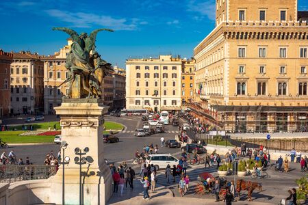 Rome, Italy - November 11, 2018: Piazza Venezia, view from Vittorio Emanuele II Monument, Rome